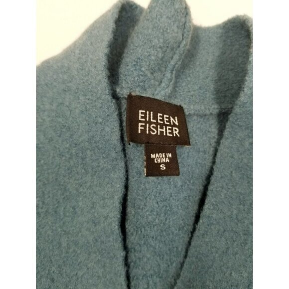 eileen fisher boiled wool Teal Coat 3 snap Closure ribbed sides size small - Picture 6 of 16